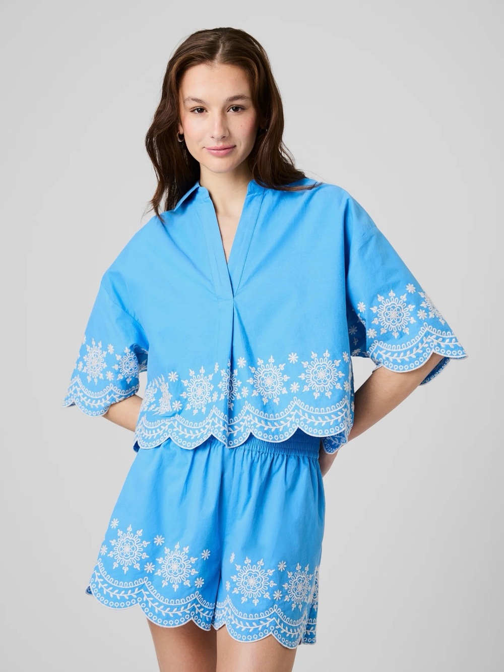 French Connection Alyssa Cotton Embroidered Top Sz L
